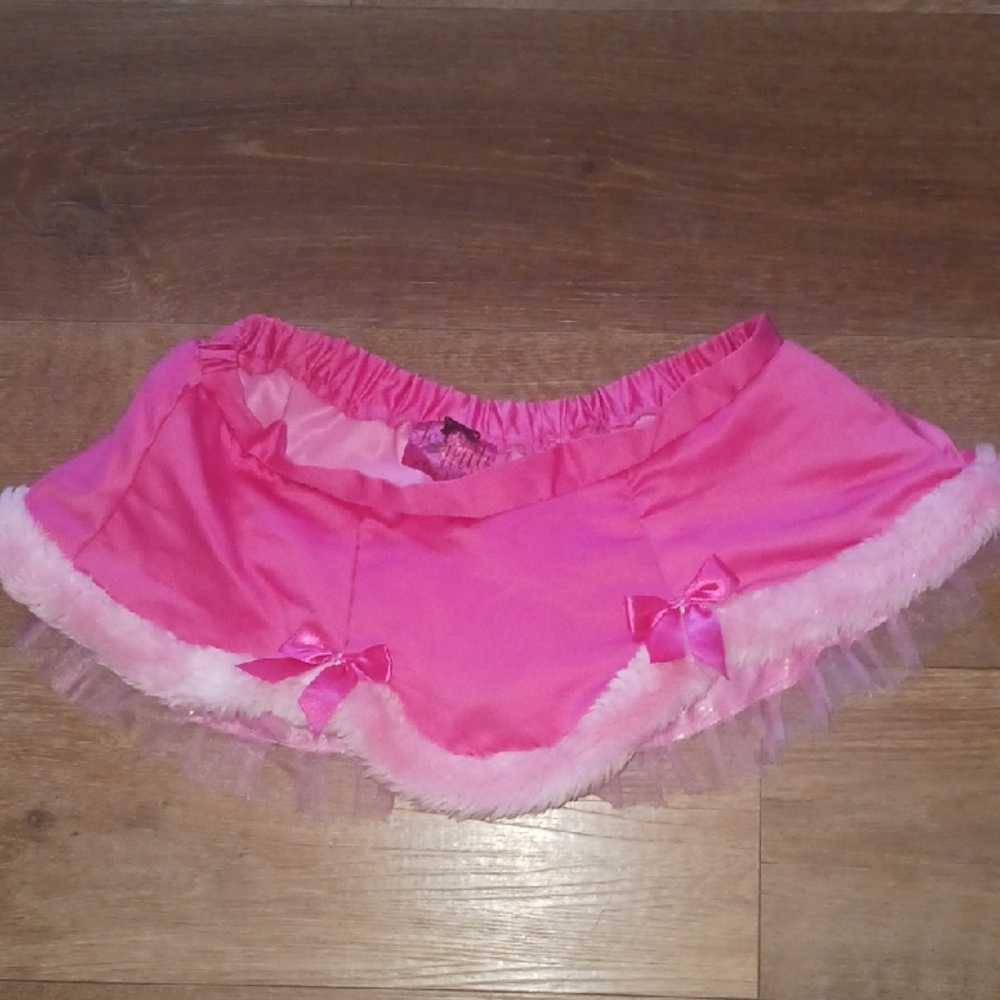 🎀❤️Y2K Victorias Secret Sexy Little Things Pink Skirt With Fur Trim Size O/S 💋